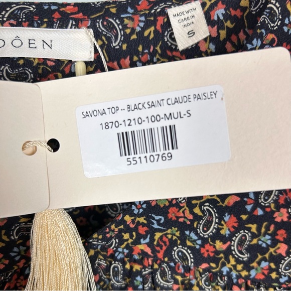 New Doen Silk Savona Blouse in Saint Claude Paisley S - Picture 9 of 15